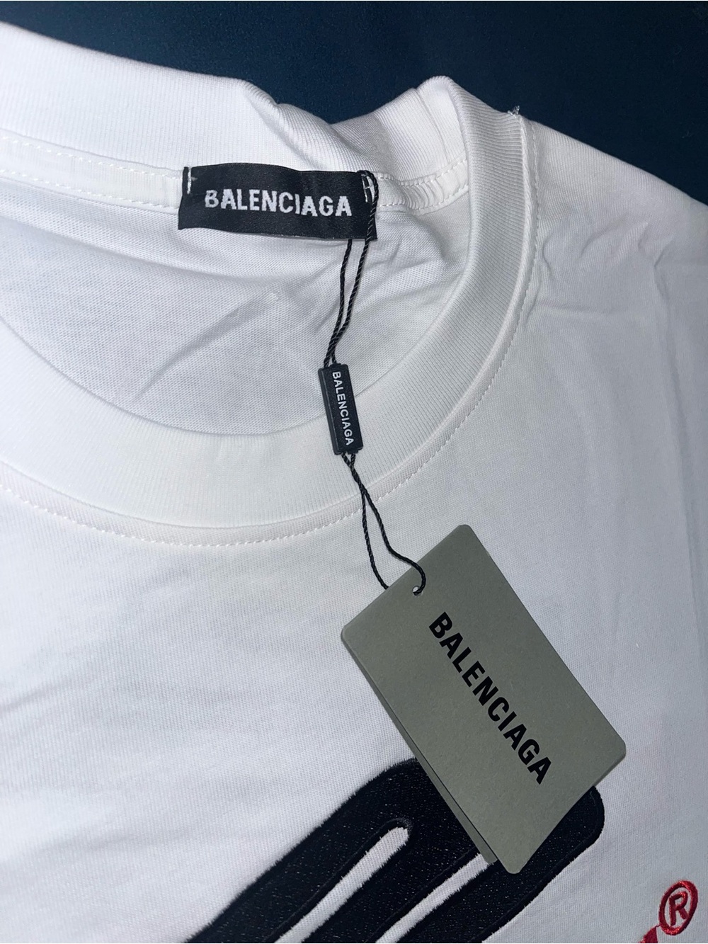 Balenciaga White Short-Sleeve Logo Tee with Red Script - Picture 2 of 8